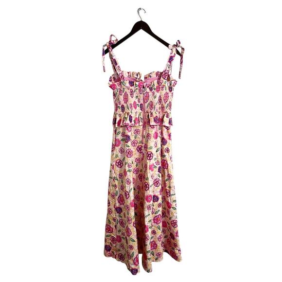 Celia B Turpan Pink Floral Smocked Tie Front Ruffle Midi Dress - Picture 2 of 7